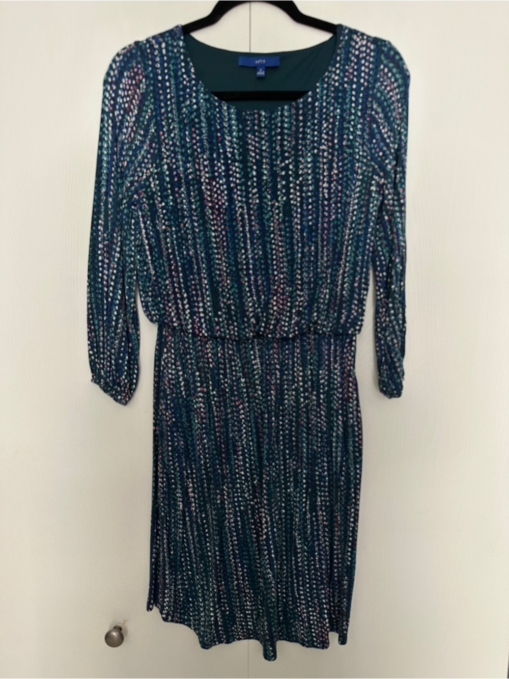 Apt. 9 Teal Multicolor Printed Long Sleeve Dress